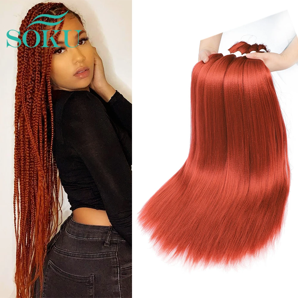 

SOKU Synthetic Pre Stretched Braiding Hair 8 Packs 30 Inch Long Red Braiding Hair Fiber Yaki Straight Braiding Hair Extension