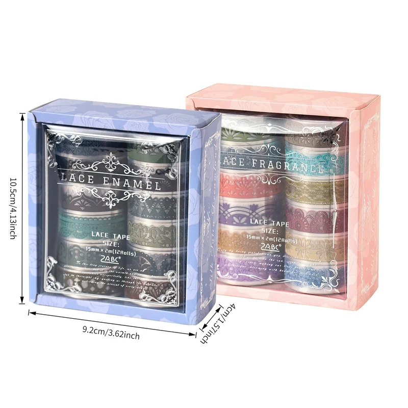 12Pcs 새틴 드림 레이스 패턴 PET 와시 테이프, DIY 저널링 스크랩북킹 공예 프로젝트를 위한 방수 빈티지 장식 테이프