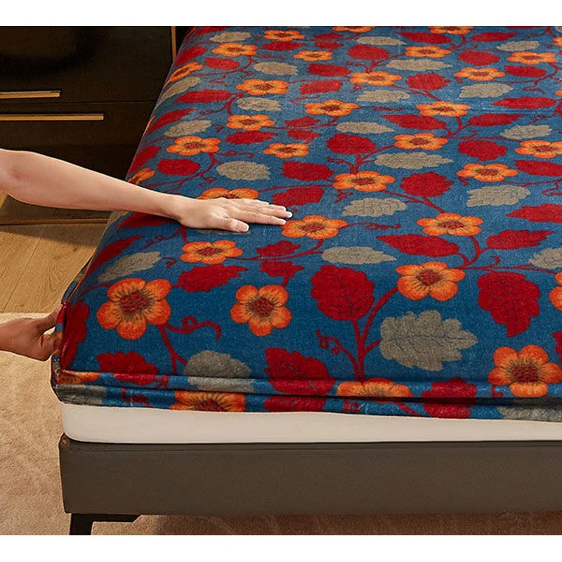 WASART Soft warm velvet elastic fitted sheet mattress protector cover winter couple luxury double bed bedsheet queen king size 5