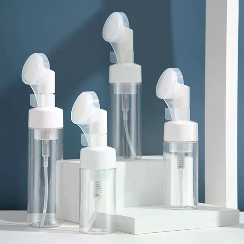 Foaming Pump Bottle with Silicone Brush Head for Face Cleansing (Available in 100ml, 150ml, 200ml)