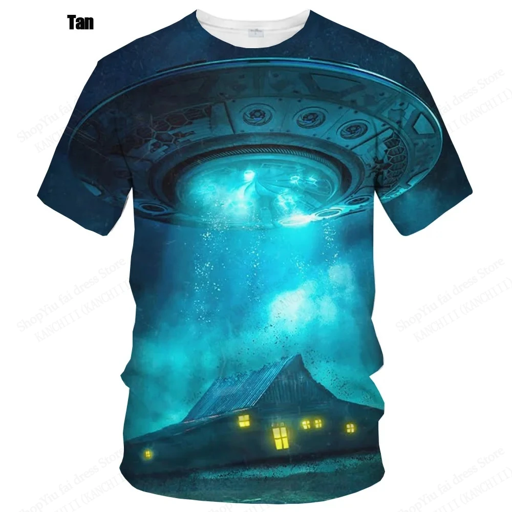 Men's Funny Alien 3D Print Crew Neck T Shirt