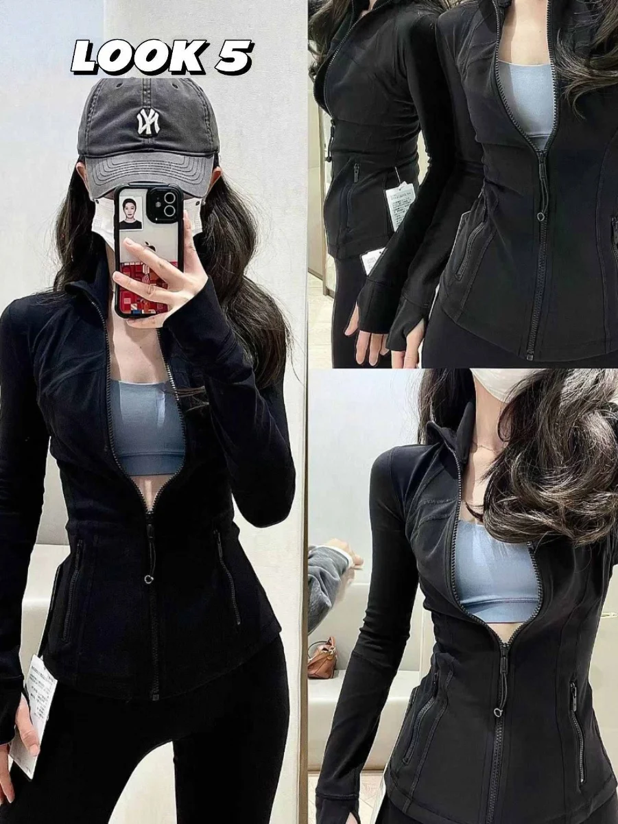 JacketWithLogoYogaWearLongSleeveFullZipperSportsGymWorkout
