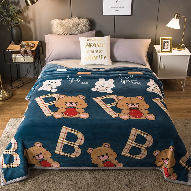 

High Quality Warm Flannel Plain Blanket For Sofa Soft Travel Microfiber Sheep For Bed Cartoon Striped Grid