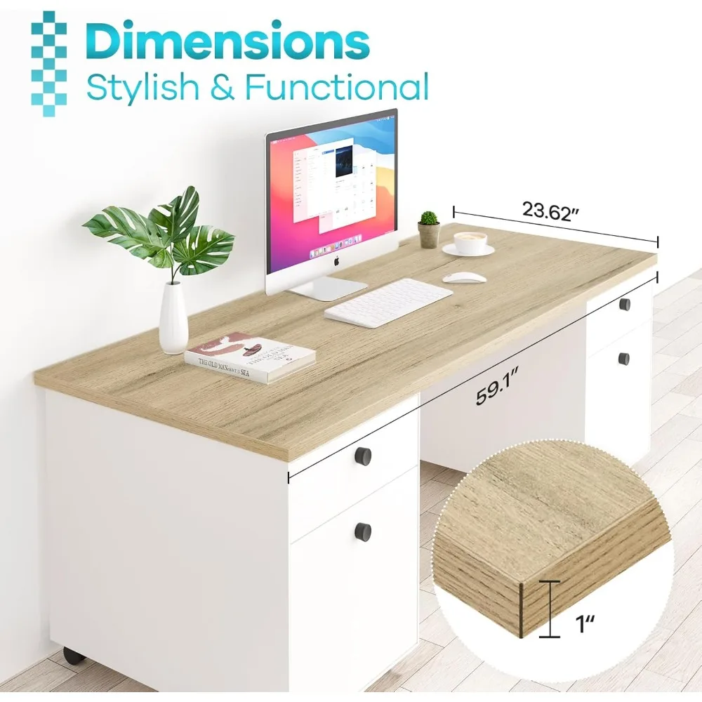 versatile 60"x24" solid wood desk top for dual or l-shaped workstations: ideal for home or office use