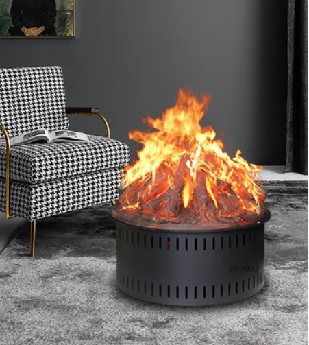 เตาผิงตกแต่งสไตล์นอร์ดิกแบบ 3 มิติ พร้อมระบบพ่นไอน้ำ ดีไซน์ย้อนยุค ทรงกลม แบบฝัง ใช้ถ่าน พร้อมเปลวไฟจำลองตามสั่ง 1