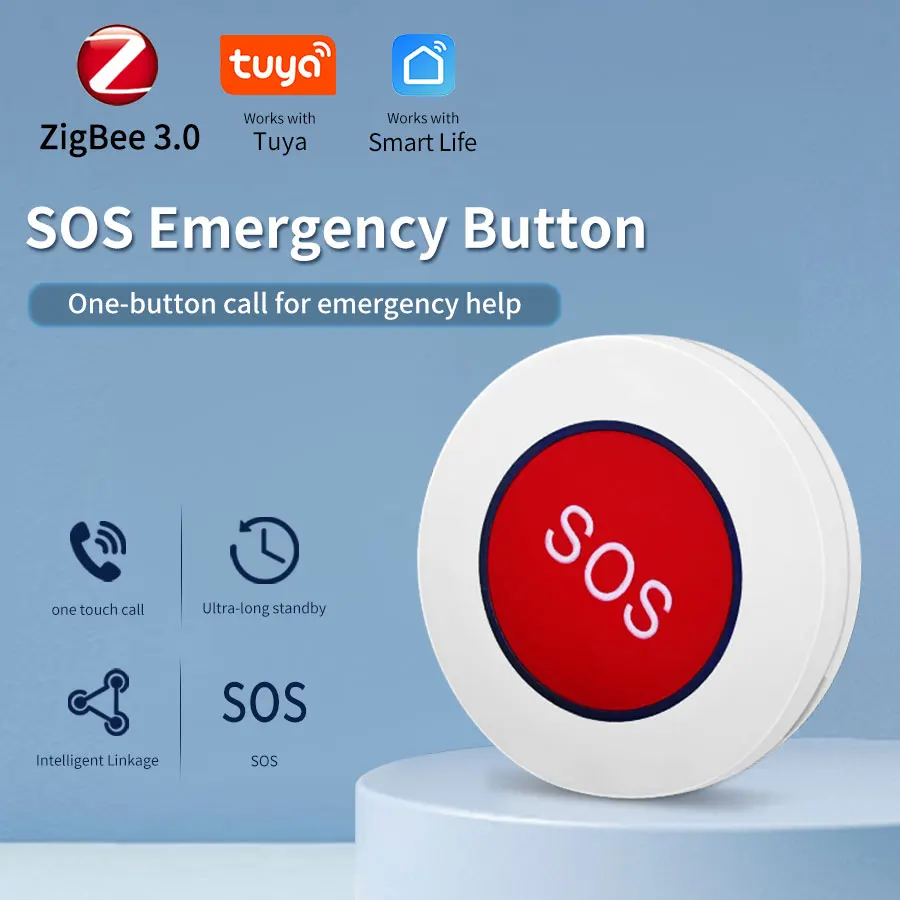 Emergency Alarm Button Tuya Smart ZigBee SOS Button Sensor Alarm Children Elderly Patient Alarm Tuya Smart Life App Remote Control