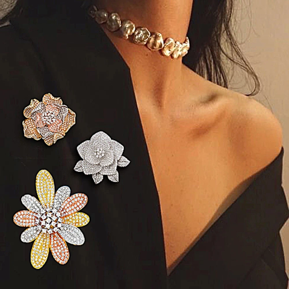 Missvikki Winter coat brooch Flowers Brooch Neck Jewelry pendant dual purpose for Women Wedding Party Birthday Anniversary Gift