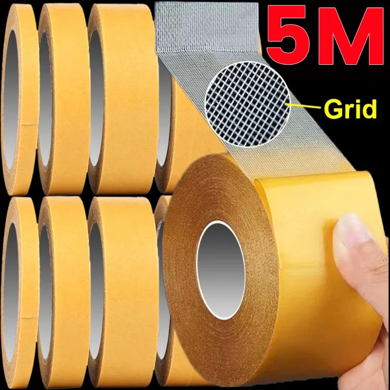 

5M Mesh High Viscosity Tape Strong Fixation Double Sided Cloth Base Tapes Waterproof Traceless Glass Grid Fiber Adhesive Tapes