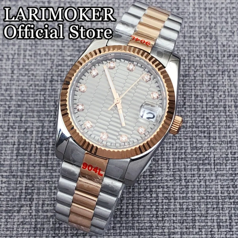 LARIMOKER 36 mm/39 mm Saphirglas Edelstahl zweifarbiges Roségold-Uhrengehäuse Herren NH35 automatische mechanische Taucheruhren – Detail 6