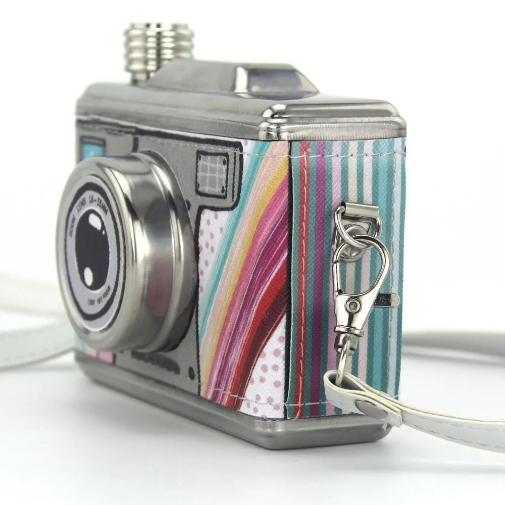 스테인리스 스틸 카메라 모양 힙 플라스크, 탈부착 가능한 스트랩, 위스키 용기, 11온스(325ml), 새지 않는 위스키 플라스크