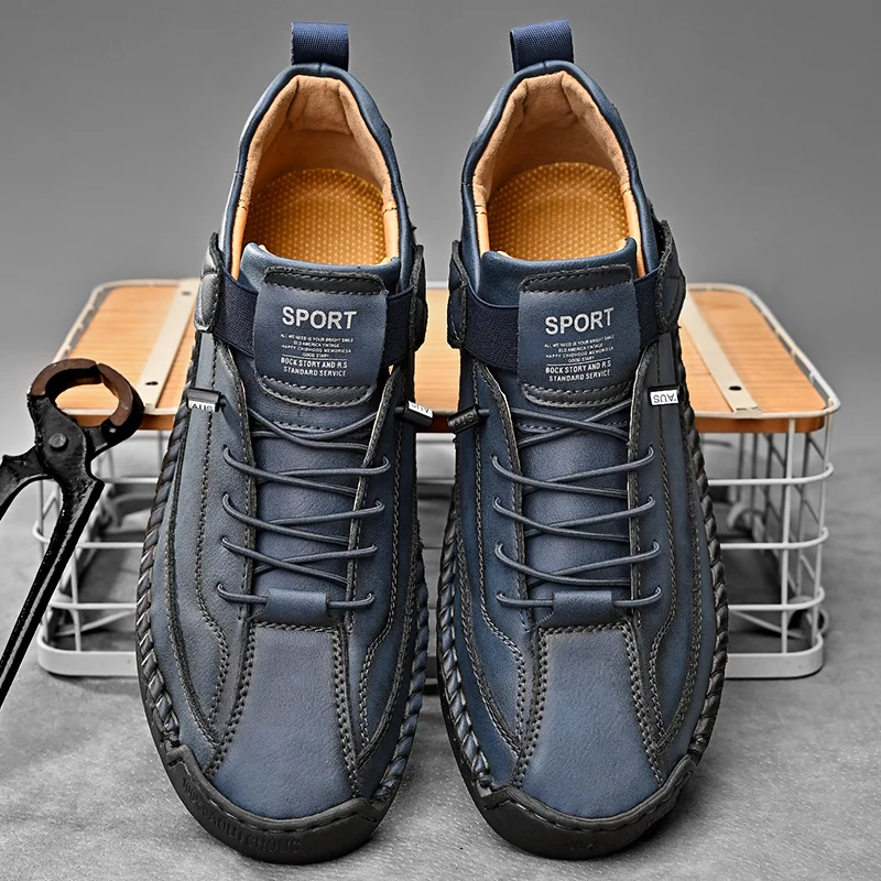 Hand-stitched Leather Shoes for Men Outdoor Light Non-slip Walking Casual Shoes Men Big Size 47 48 Slip-On Driving Loafers 6