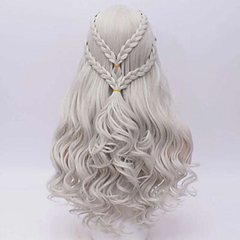 HAIRJOY ??합성 머리 코스프레 가발 실버 긴 땋은 머리 의상 코스프레 여..