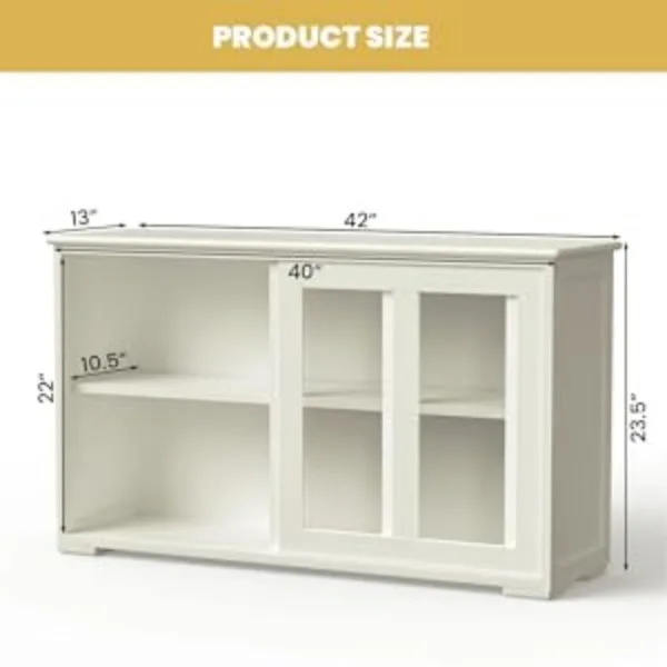 Kitchen Sideboard - Buffet Cabinet with Sliding Slat Doors, Modern Stackable Storage Cabinet