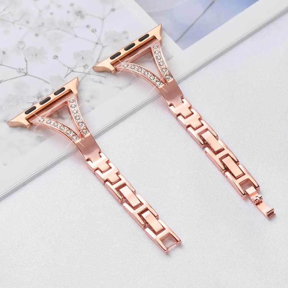 

Браслет из нержавеющей стали для Apple Watch 8 7 41 мм 45 мм, роскошный бриллиантовый браслет для Iwatch 8 7 6 SE 5 4 40 мм 44 мм 38 42 мм