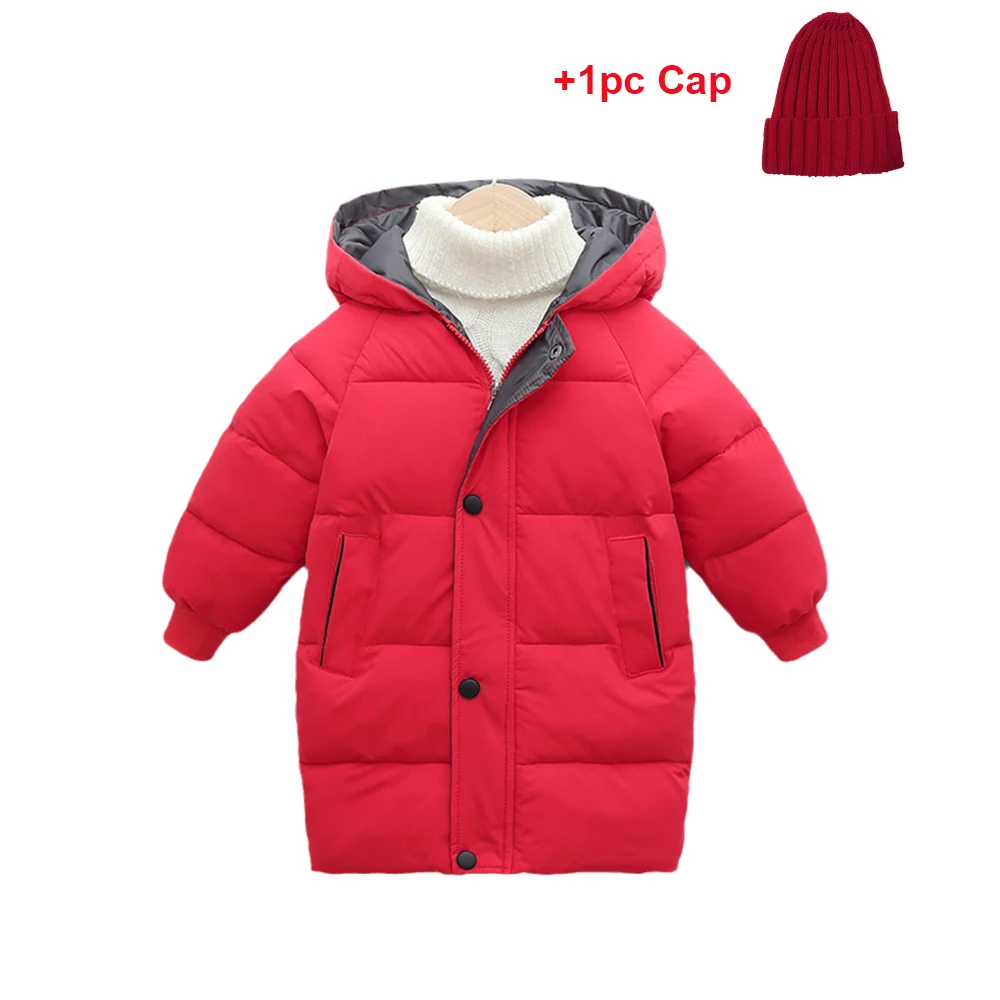Young Children's Winter Down Jackets Fashion Boys Girls Cotton-Padded Hooded Parkas Kids Outerwear Long Coats Teenage Overcoats