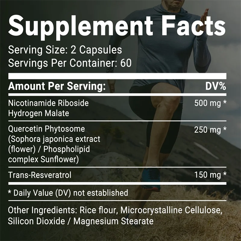 NAD+ Resveratrol Supplements NAD+ Nicotinamide Riboside with Quercetin & Resveratrol Antioxidant Supports Cell Health Brain Vision and Heart Health