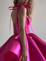 Mini Satin Sweetheart Homecoming Dresses for Teens Bow Spaghetti Straps Short Ball Gown Puffy Cocktail Prom Dress with Pockets - Image 4