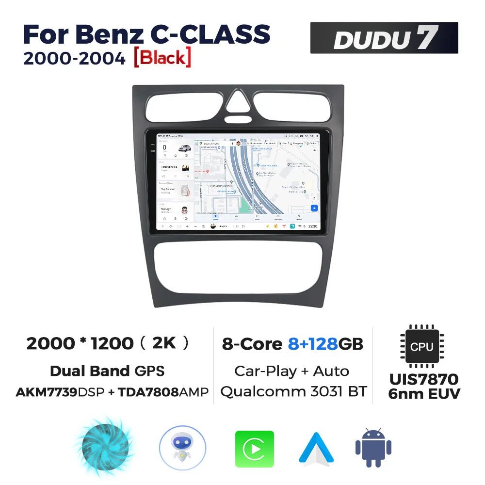 thumbnail image 1 of DUDUAUTO DUDU7 Android para Mercedes Benz Clase C W209 C200 C320 C350 CLK W203 2000-2004 Radio estéreo para automóvil Reproductor de video multimedia, 1 of 5