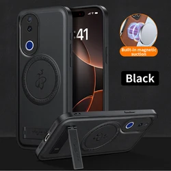 Leather Stand Case with Magnetic Holder and Camera Protector for Vivo V60 Lite 4G (Black ZJ)