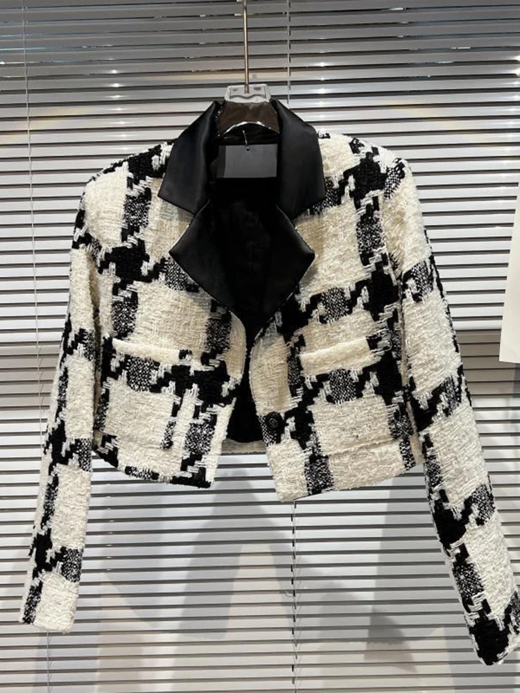 

KBAT 2023 French Vintage Small Fragrance Tweed Jacket Coat Women's Spring Autumn Casual Fashion Short Coat Plaid Outwear