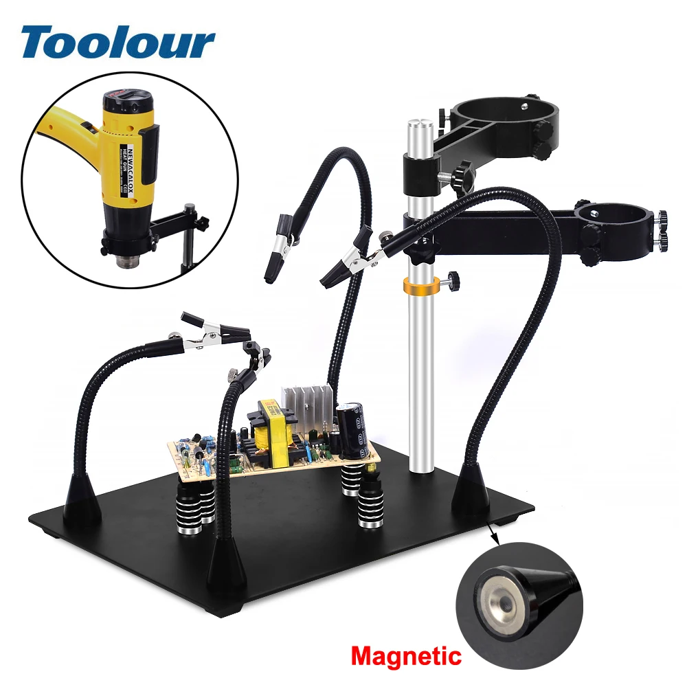 Toolour Magnetic PCB Board Fixed Clip Flexible Arm Soldering Third Hand 5X/3X Magnifier Glass Soldering Iron Holder Repair Tools