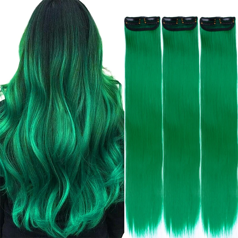 Colored Party Highlights Colorful Clip in Hair Extensions 22 inch Straight 5Packs Synthetic Hairpieces for Women Kids Girls