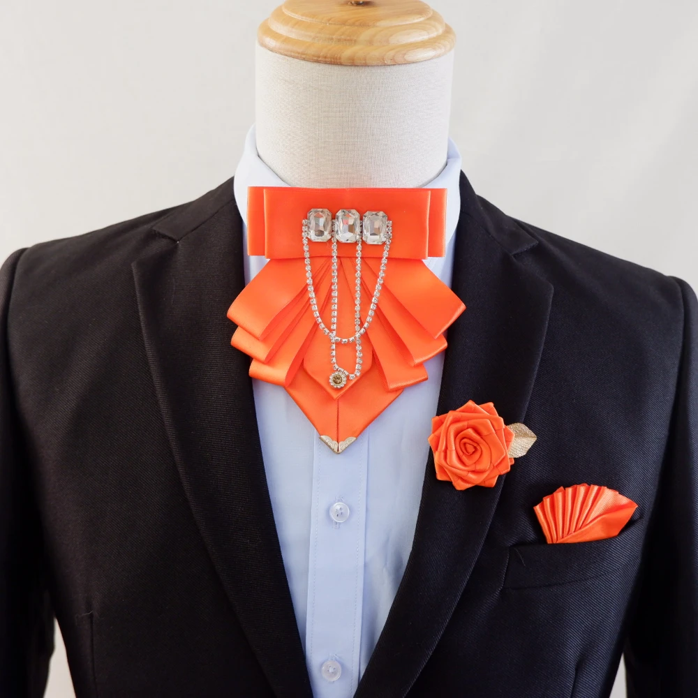 Fashion Tassel Rhinestone Bow Tie British Business Banquet Dress Collar Flowers Men's Wedding Bow-tie Brooch 3 Pcs Set bow tie