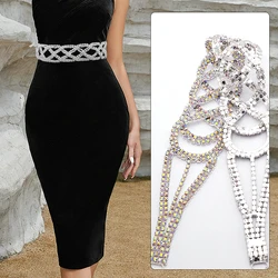 CUIER 4cm Width 48cm Long Rhinestones Weave Belt for Women Wedding Evening Dress White Ribbon Sash Applique