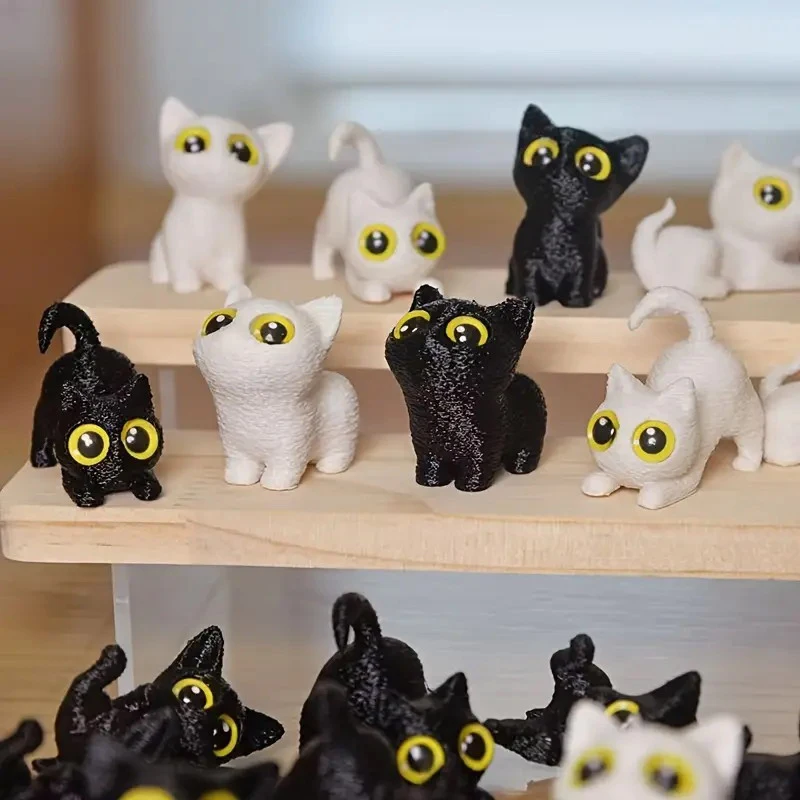 3D Printed Big-eyed Cat Ornaments Mini Statues Miniature Cute Kitten Micro Landscape Crafts Small Ornaments Desktop Decoration