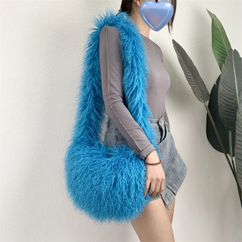 Bolso de hombro con pelo en forma de corazón estilo Harajuku para mujer, bandolera de piel sintética estilo punk Y2K, de gran tamaño