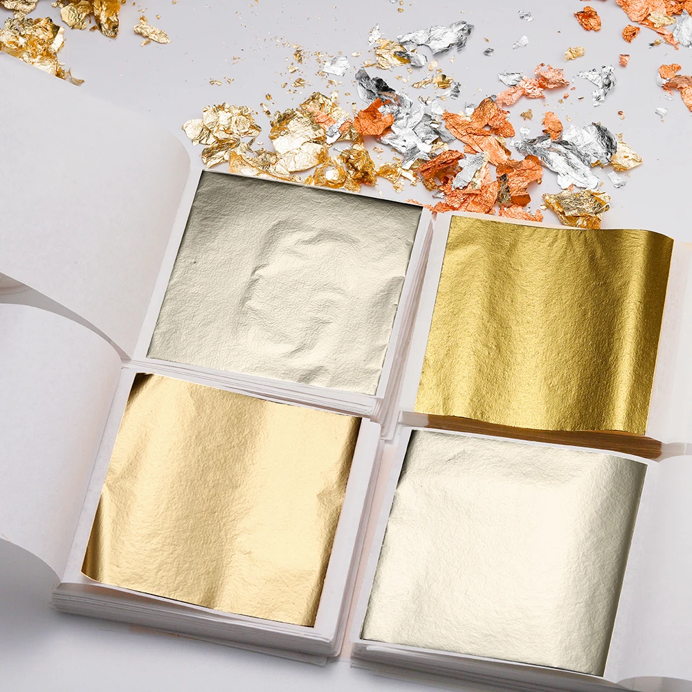 100pcs 8x8cm Imitation Gold & Silver Foil Glitter Sheets for DIY Crafts & Jewelry Making