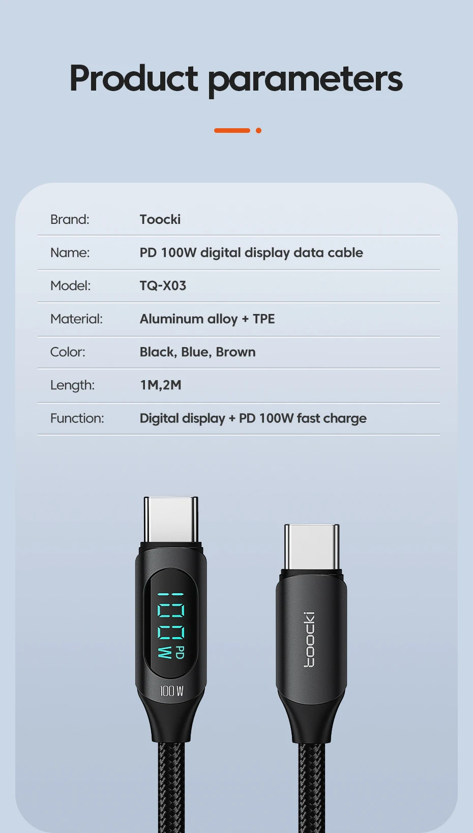 Toocki PD100W Digitalanzeige USB-C-Kabel für iPhone 16 15 Xiaomi Huawei Schnellladung für MacBook iPad Typ C auf Typ-C-Kabel – Detail 11