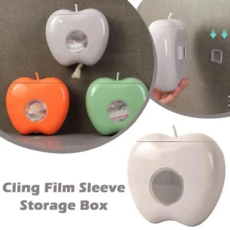 Apple Shaped Fresh Keeping Bag Dispenser Wall Mounted Kitchen Storage Box Plastic Bag Organizer Space Saving Kitchen Tool