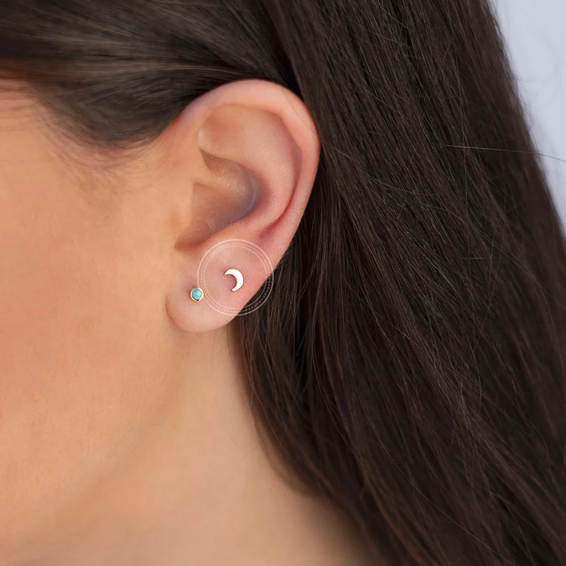 925 Sterling Silver Needle Fashion Star moon Small Piercing