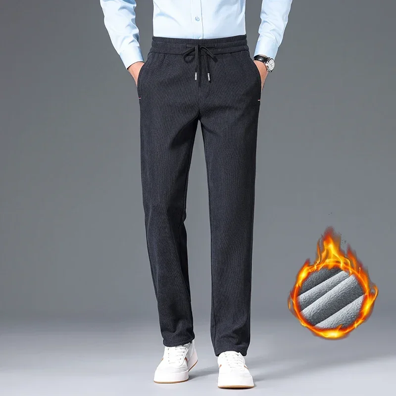 Thick Corduroy Pants Men Winter New Warm Fleece Elastic Waist Classic Business Jogging Straight Casual Plush Trousers Male 3