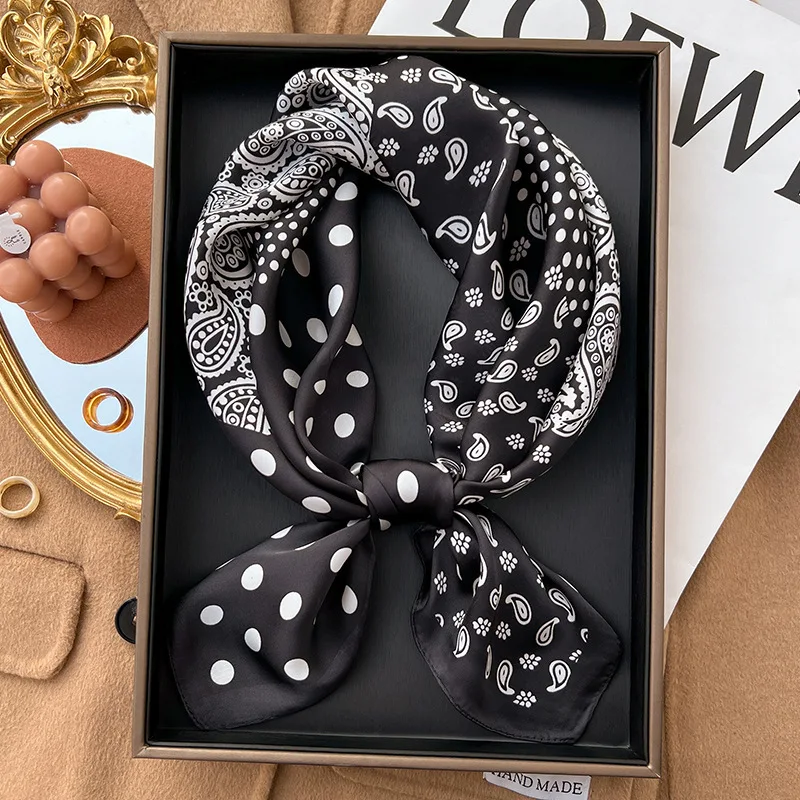 Luxury Polka Dot Silk Square Scarf Women Hijab Hair Bands Neckerchief Female Satin Shawl Ribbon Headband Fashion Wraps Bandana 5