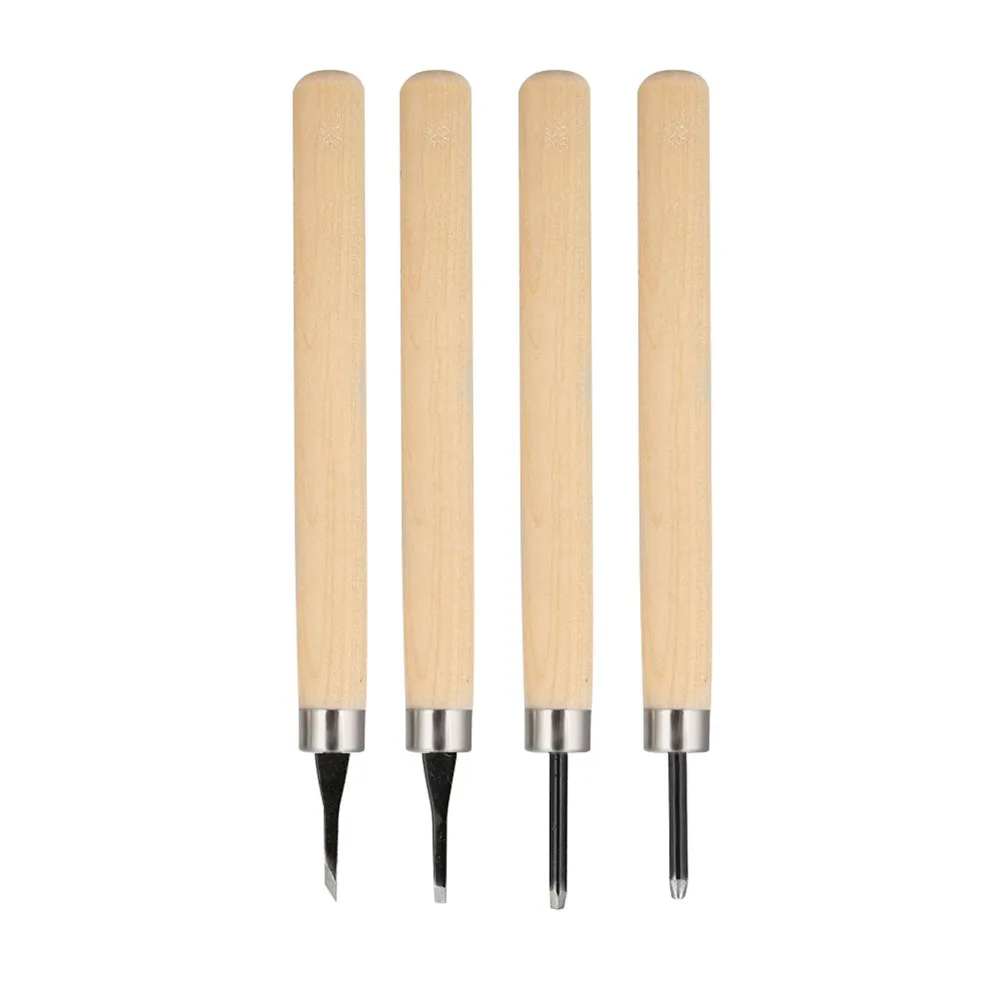 4PCS 강철 목공 칼 수동 연마기 소형 평면 목공 칼 삼각형 그레이버 사선형 원형 조각 도구 세트
