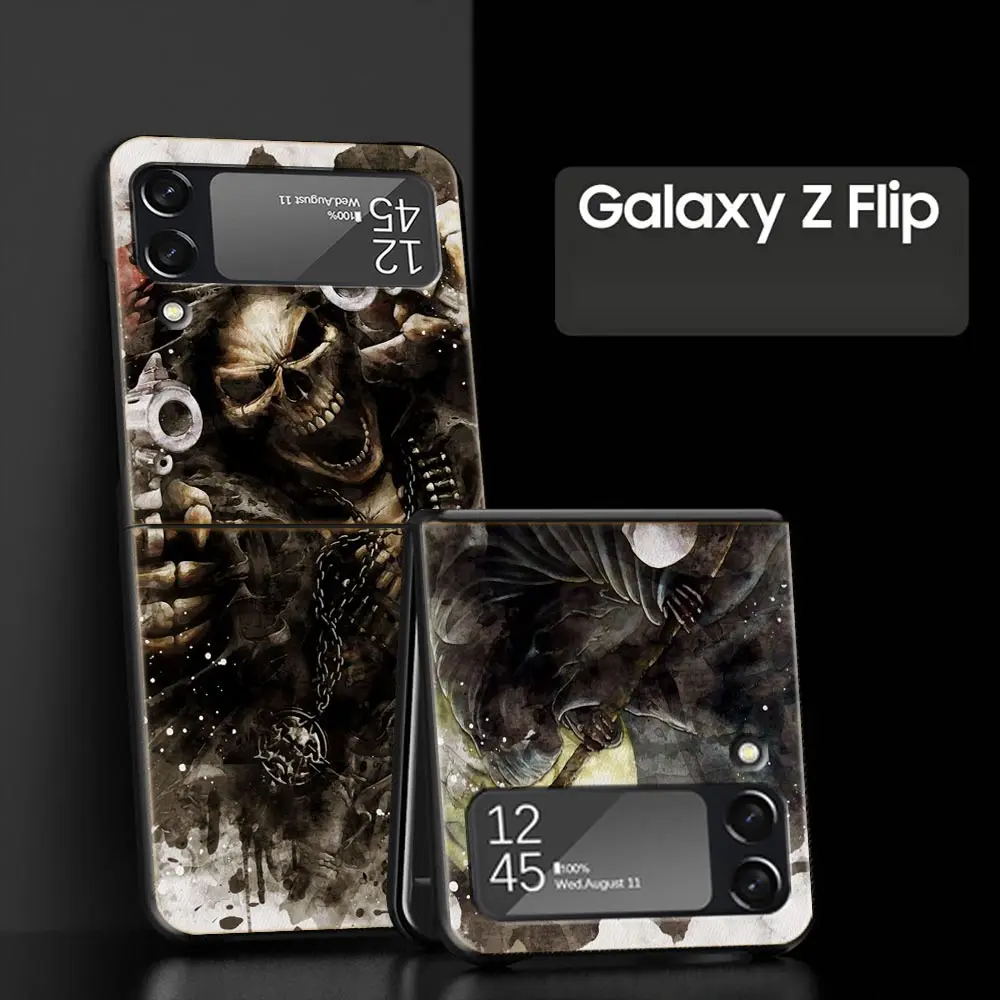 Black Grim Reaper Skull Skeleton Protective Folding Phone Case