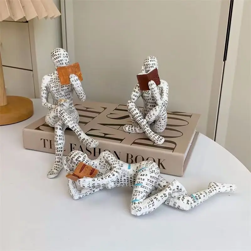 

Modern Resin Reading Figure Humanoid Sculpture Mummy Statue Model Home Decor Living Room Office Abstract Art Ornament Bookshelf