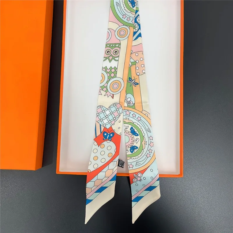 Match Colors For Women Belt Lock Chain Elegant Skinny Head Neck Silk Satin Small Bag Decoration Ribbon Scarf 3