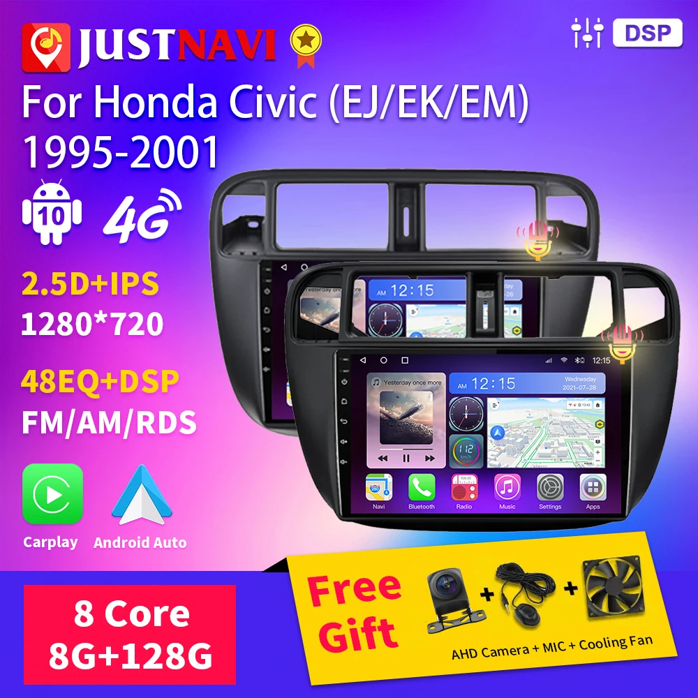 

JUSTNAVI For Honda Civic (EJ/EK/EM) 1995 - 2001 Car Radio Multimedia Player System Android 10 DSP Stereo Carplay Navigation GPS