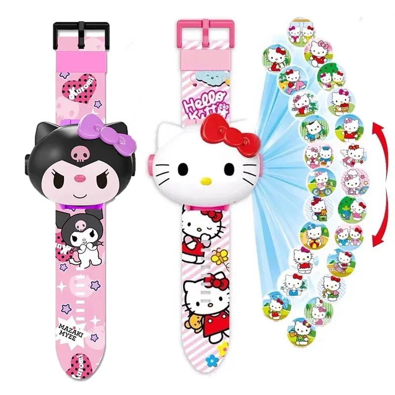 

Kawaii 3D Projection Children's Watch Girls HelloKittys Cinnamoroll Kuromi Melody Anime Action Figures Model Toy Kid Gift