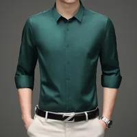Micro-elastic men's silk satin blue shirt breathable business casual Korean slim professional long-sleeved white shirt.