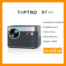 TOPTRO Projector 4K 600ANSI Full HD 1080P 16000L WiFi6 Bluetooth Android Projector Auto Focus/Keystone Home Theater Proyector X7