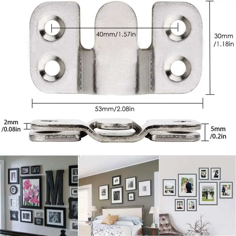 Picture Frame Hangers Hanging Hooks 10PCS Stainless Steel Picture Frame Hook Flush Mount Brackets Wall Hanger Sofa Interlock Bracket Joint Bed Corner Hanging Hooks