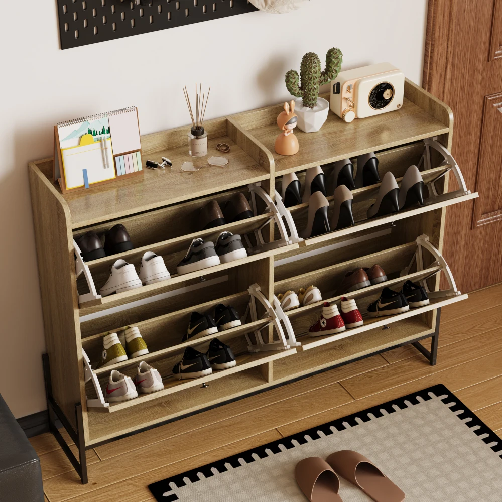 Schmaler Schuhschrank für den Flur mit 4 Klappen und verstellbarem Schuhregal – praktische, platzsparende Aufbewahrung | Halten Sie Schuhe ordentlich – Detail 5