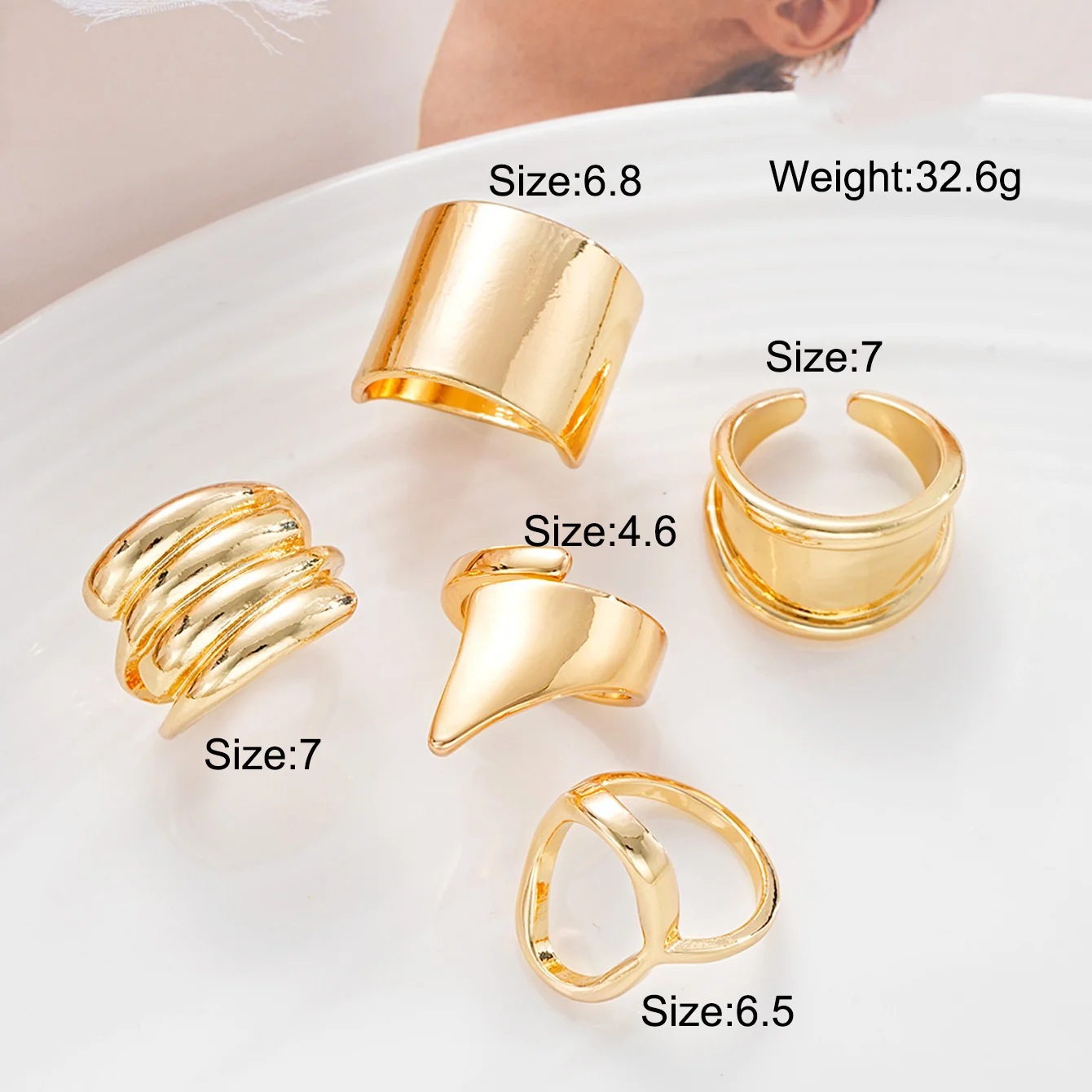 5Pcs/Set Fashion Irregular Geometric Open Rings For Women Men Punk Gold Silver Color Metal Adjustable Knuckle Joint Ring Jewelry