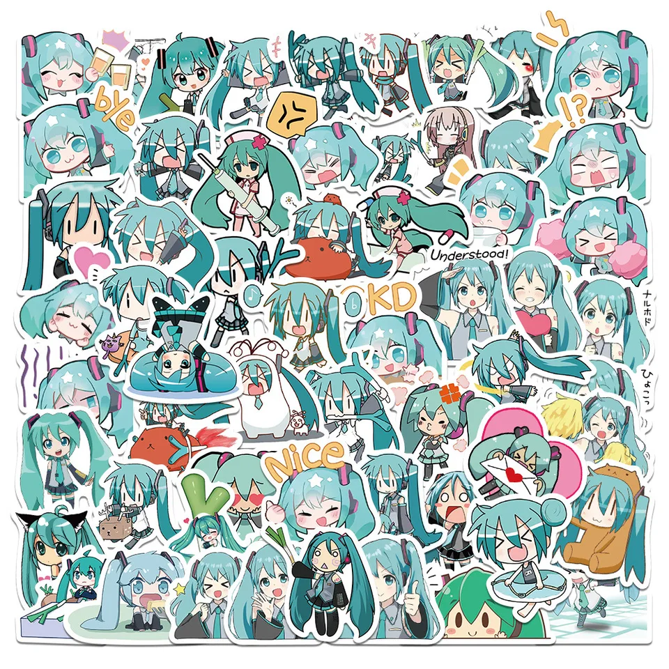 50pcs Miku Sticker Cute Sticker Pack Suitcase Skateboard Hand Account  Sticker Anime Stickers Laptop Skin Toys Hatsune Miku - AliExpress