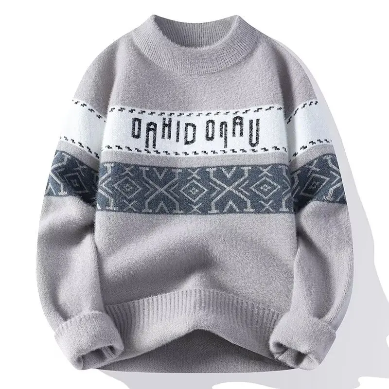 Autumn Winter Men's Sweater Korean Fashion Streetwear Letter Sweater Men Casual Men Clothing Pullover O-Neck Sweaters