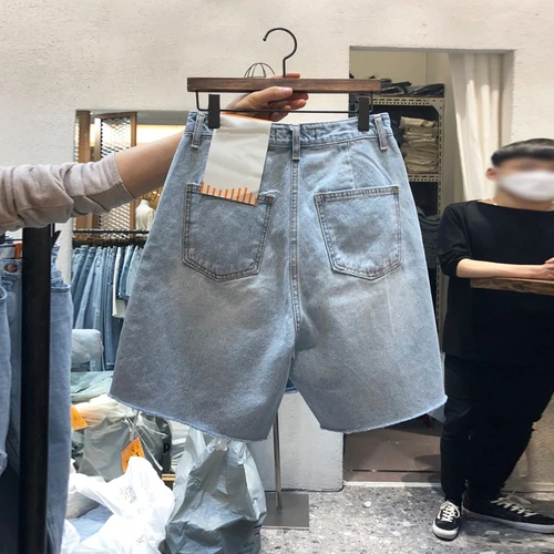 M-4XL 홀 여성 짧은 데님 팬츠, 하이웨이스트 와이드 레그 팬츠, 지퍼 플라이 캐주얼 여성 청바지 반바지, 2022 여름 신상 3